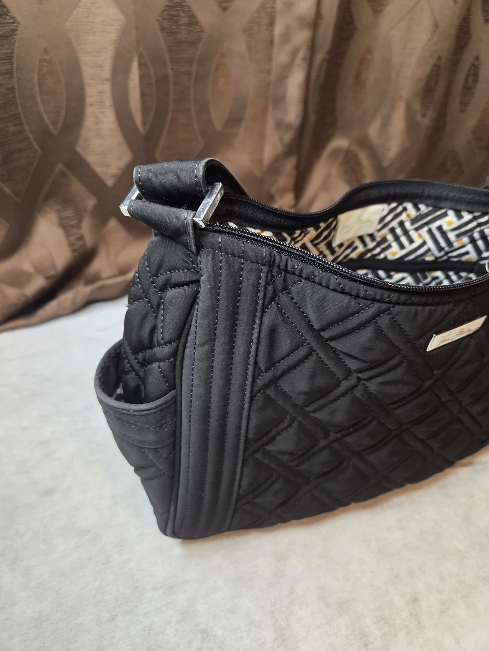 Vera Bradley Black Quilted Shoulder Bag with Adjustable Strap-Strap Has Fading